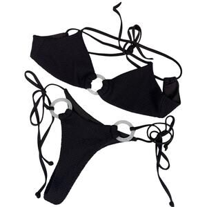 Axil Swim Brown Textured Triangle Tie Thong Matching 2 Piece Bikini S